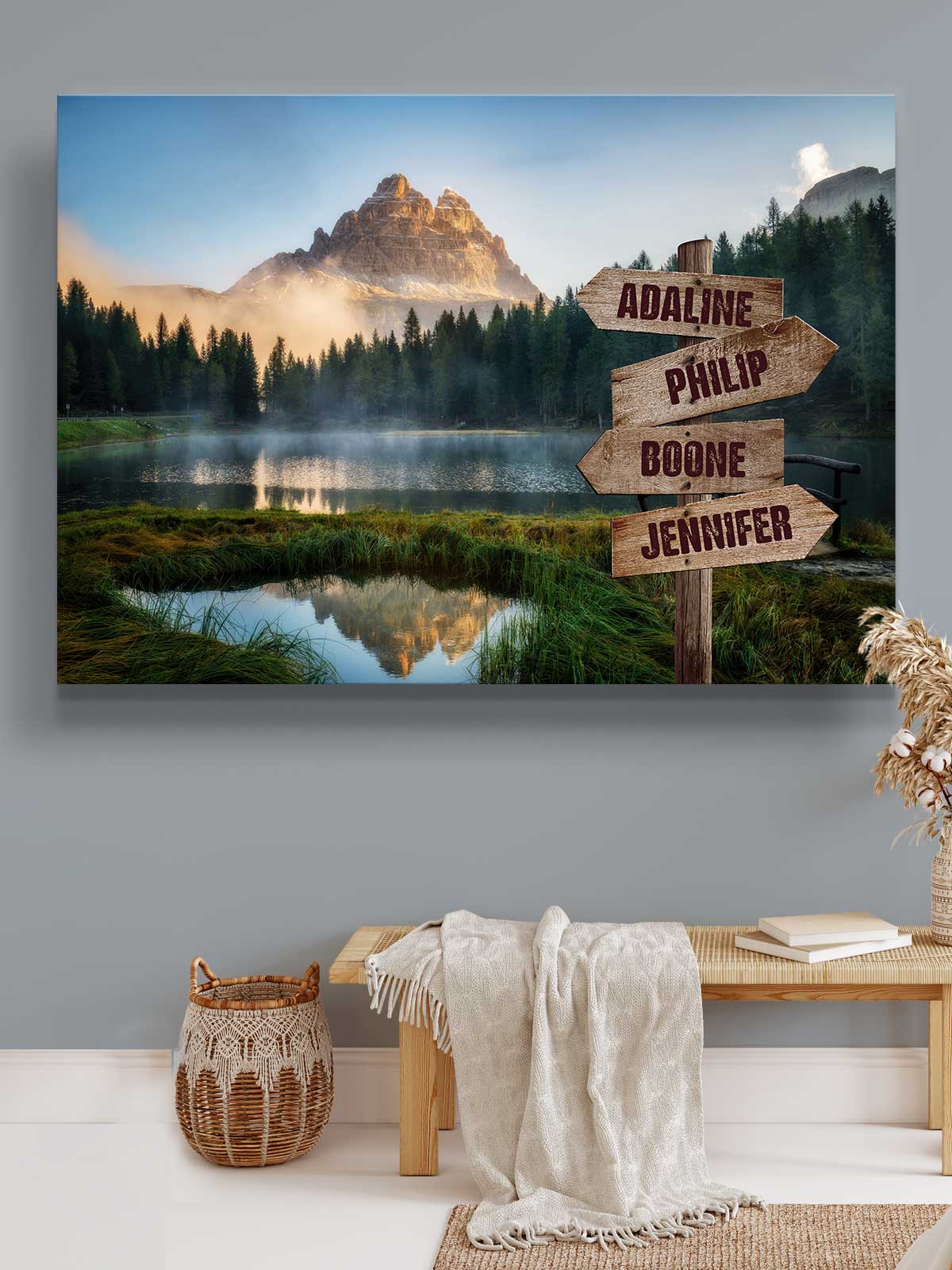 Custom Names Premium Canvas - Misty Lake and Mountain