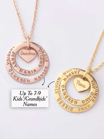 Grandma / Mom Ring Necklace with Grandkids'/Kids' Names - 1-2 Rings