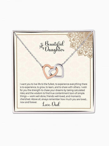 To Daughter - 'Live life to the fullest' - Interlocking Hearts Necklace