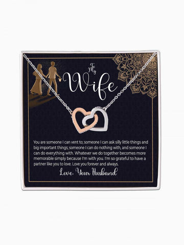 To Wife - 'Someone I can do anything with' - Interlocking Hearts Necklace