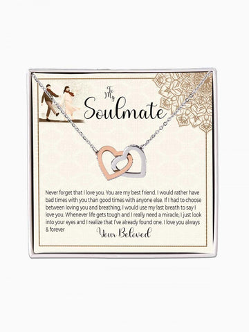 To Soulmate - 'Loving you or breathing' - Interlocking Hearts Necklace