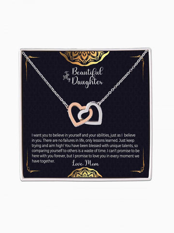 To Daughter - 'Believe in yourself just as I' - Interlocking Hearts Necklace