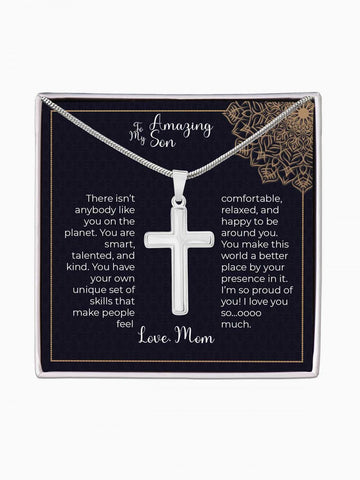 To Son - 'You are rare and unique' - Artisan Cross Necklace