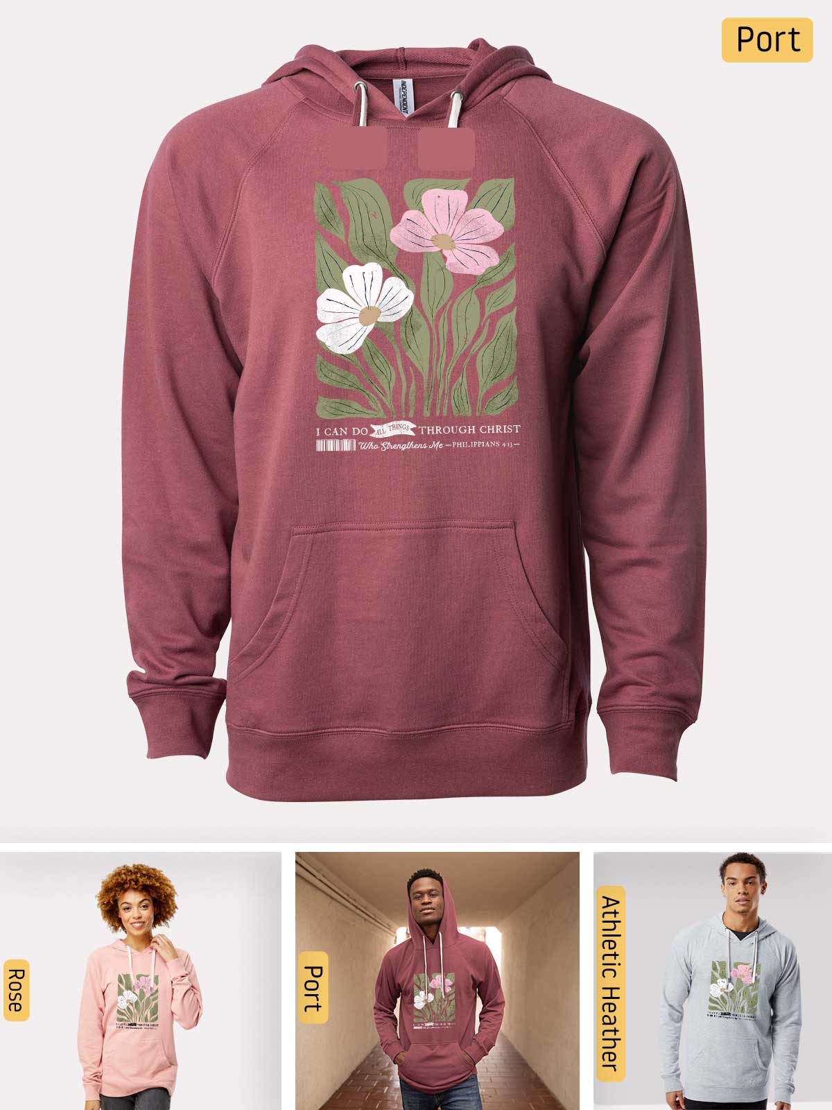 a man wearing a pink hoodie with flowers on it