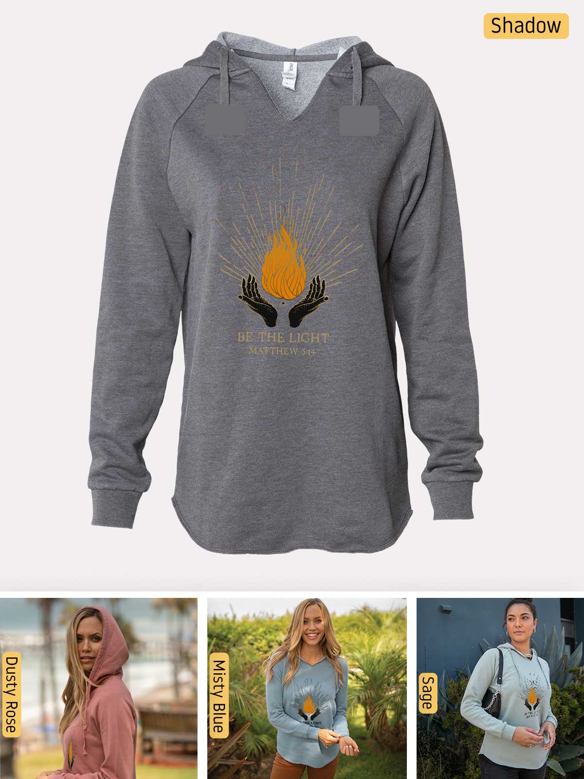 a woman wearing a hoodie with a fire on it
