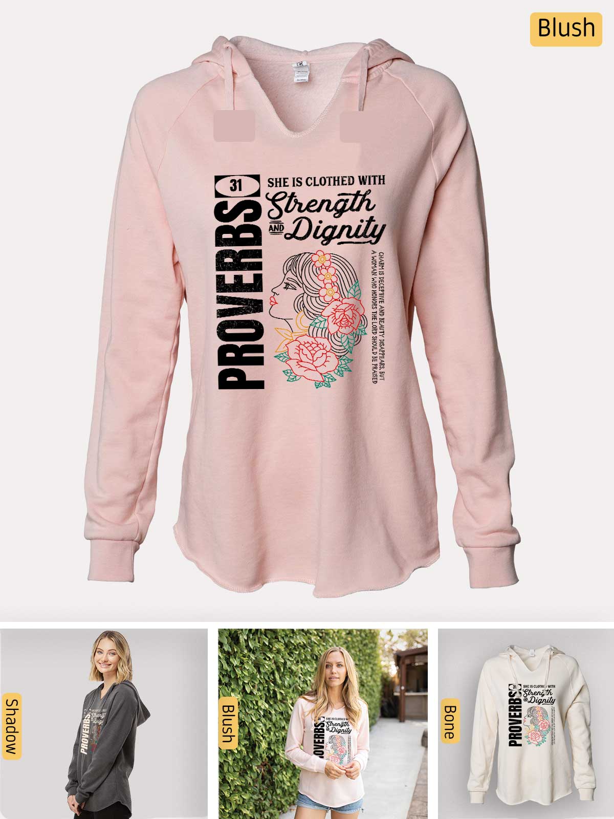 a women's pink hoodie with a picture of a woman's pink