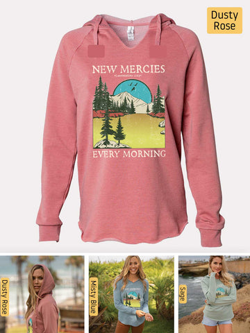 His Mercies are New Every Morning - Lamentations 3:22-23 - Lightweight, Cali Wave-washed Women's Hooded Sweatshirt