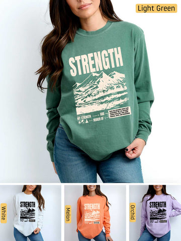 Strength, I Lift My Eyes to the Mountains - Psalm 121: 1-2 - Medium-weight, Unisex Longsleeve T-Shirt