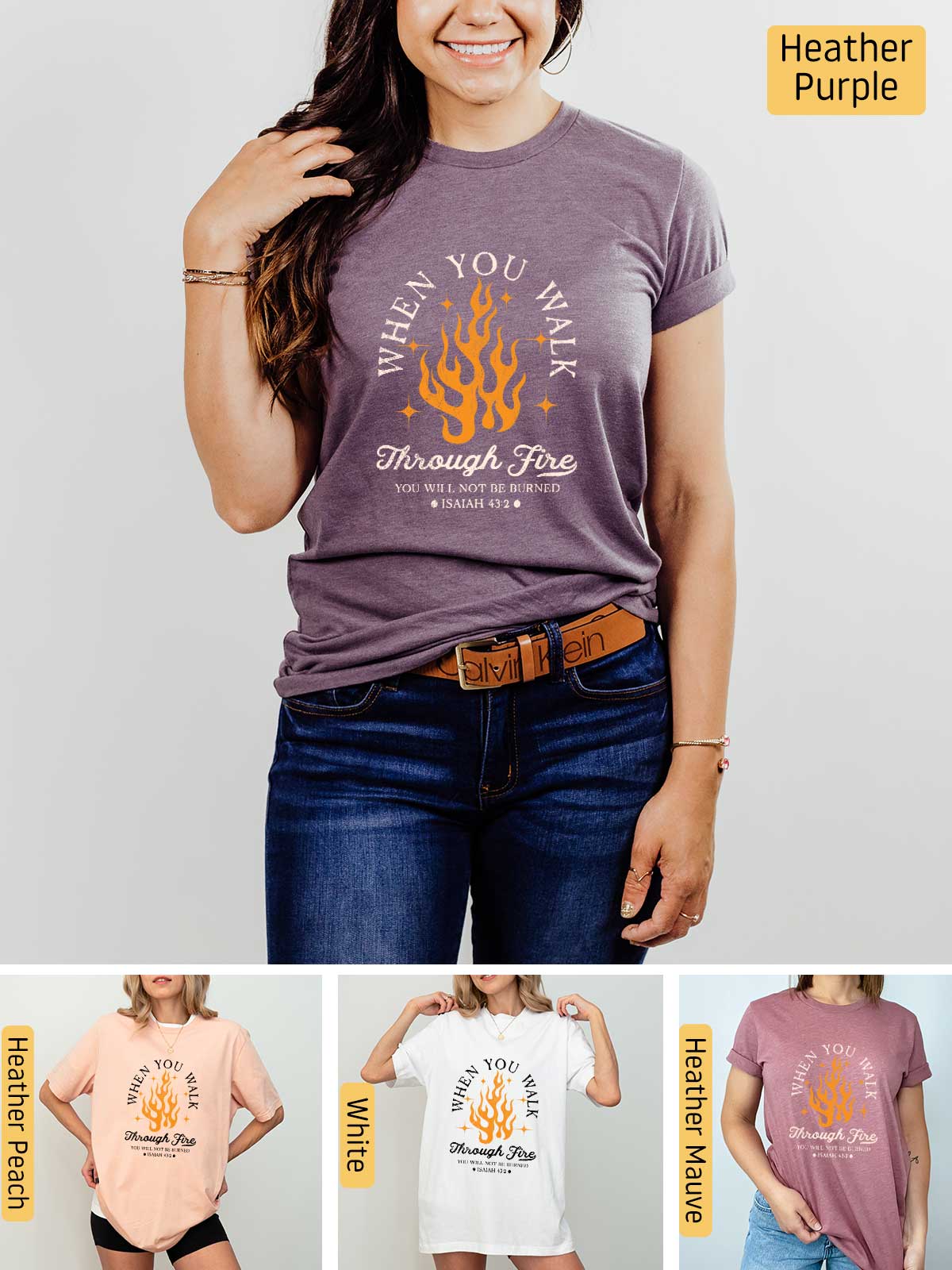 a woman wearing a t - shirt that says, thank you will through fire