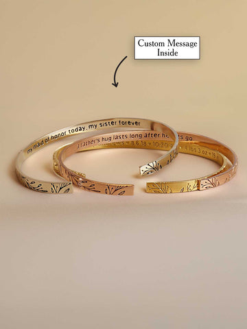 4mm Leaf & Branch Cuff Bracelet – Custom Message Inside