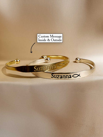 6.5mm Baptism Bulb-End Cuff Bracelet – Custom Baptism Engraving