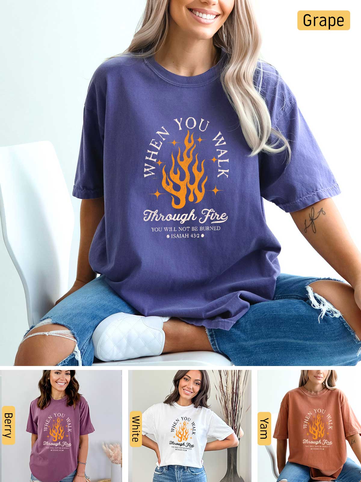 a woman wearing a t - shirt that says when you want through fire