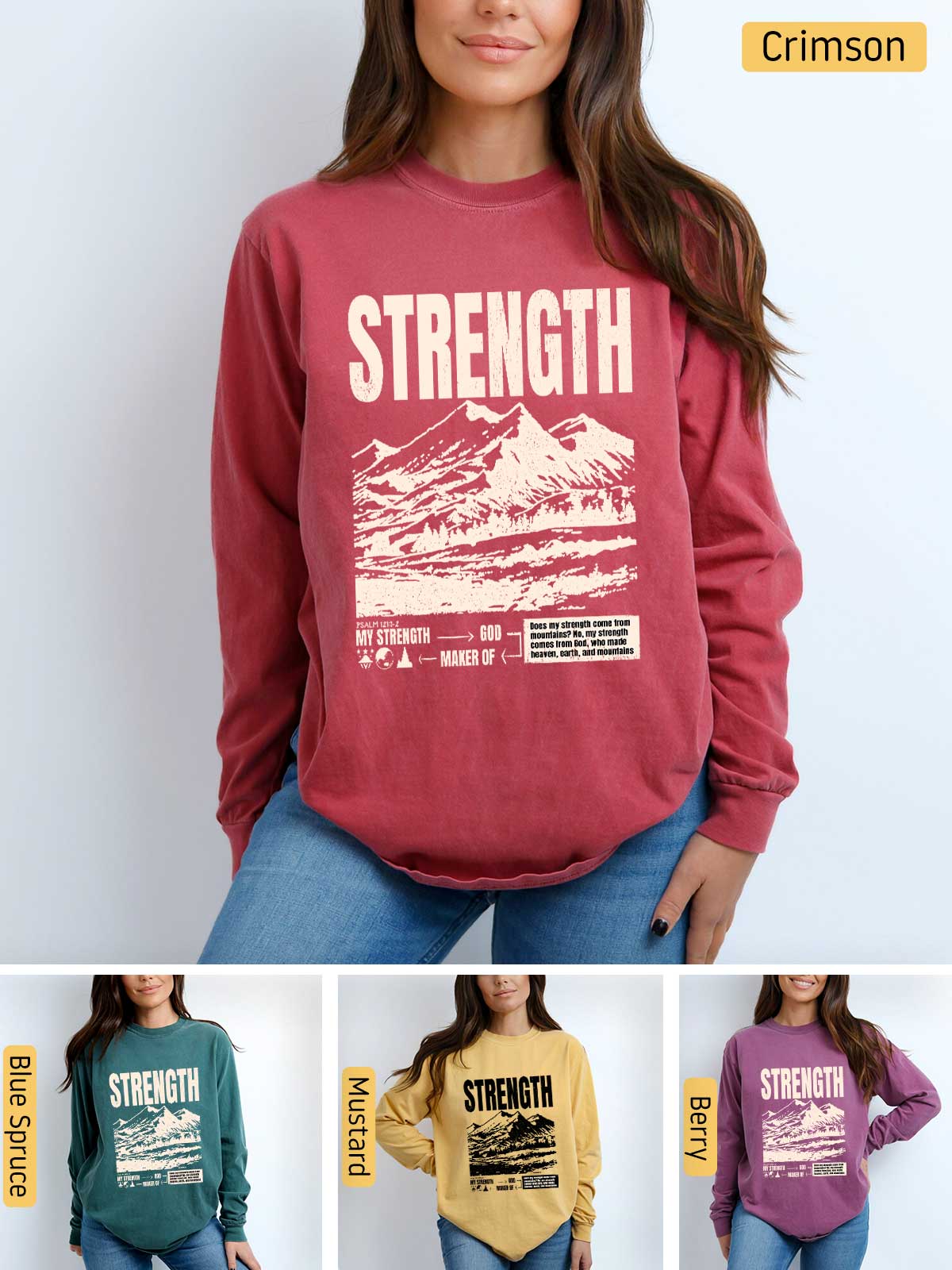 a woman wearing a sweatshirt with the words strength on it