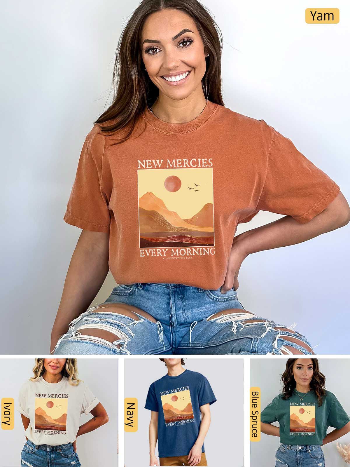 a collage of photos of a woman wearing a new merches t - shirt