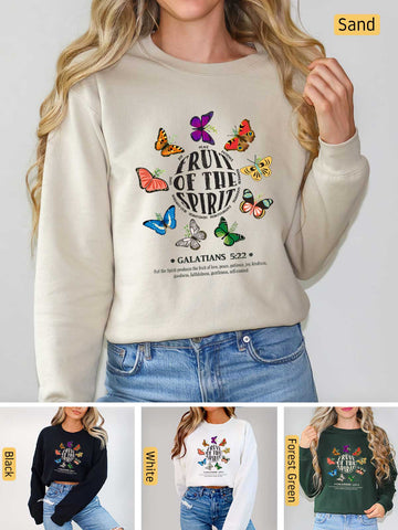 a woman wearing a sweatshirt with butterflies on it