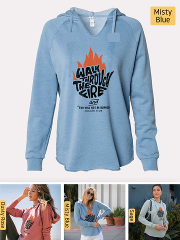 Walk Through the Fire, Firefighter - Isaiah 43:2-3 - Lightweight, Cali Wave-washed Women's Hooded Sweatshirt