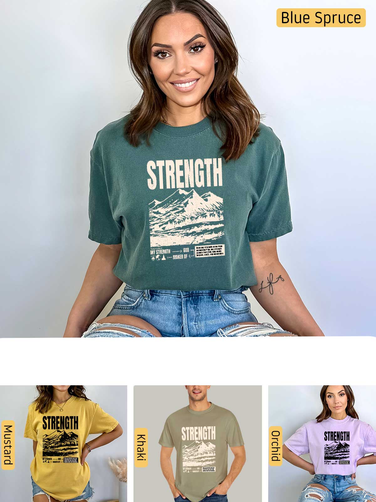 a woman wearing a shirt that says strength