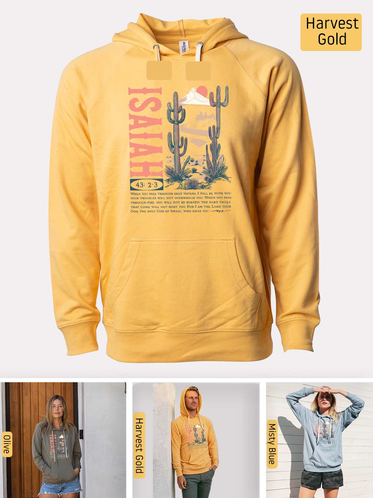 a woman wearing a yellow hoodie with a cactus on it