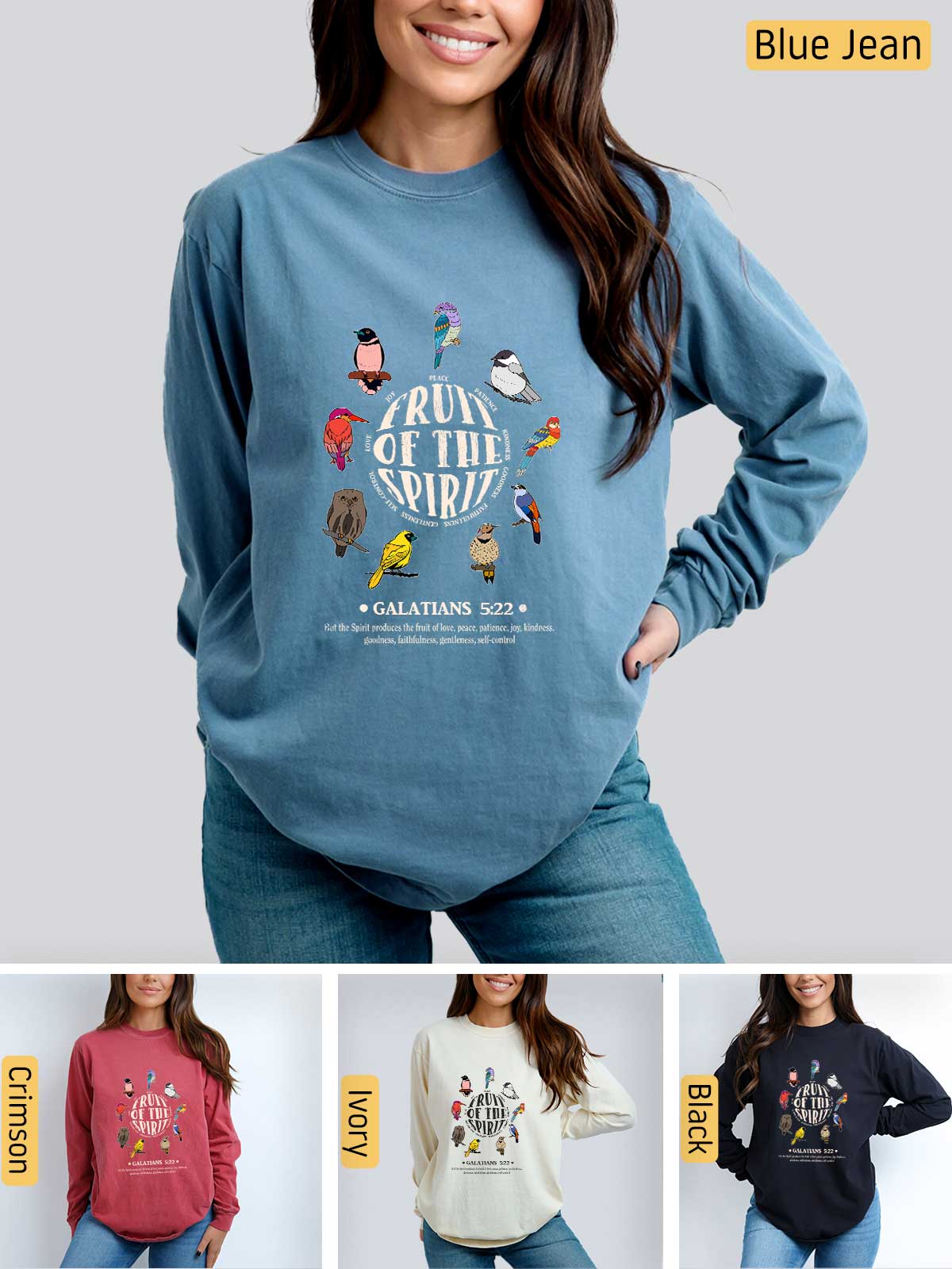 a woman wearing a blue sweatshirt with the words run of the spirit on it
