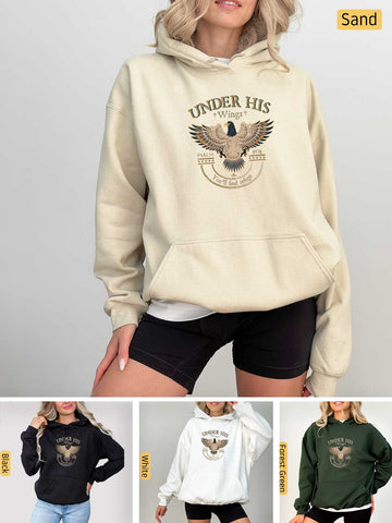 Under His Wings You will find Refuge - Psalm 91:4 - Medium-heavyweight, Unisex Hoodie