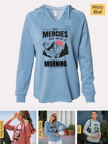 His Mercies are New Every Morning - Lamentations 3:22-23 - Lightweight, Cali Wave-washed Women's Hooded Sweatshirt