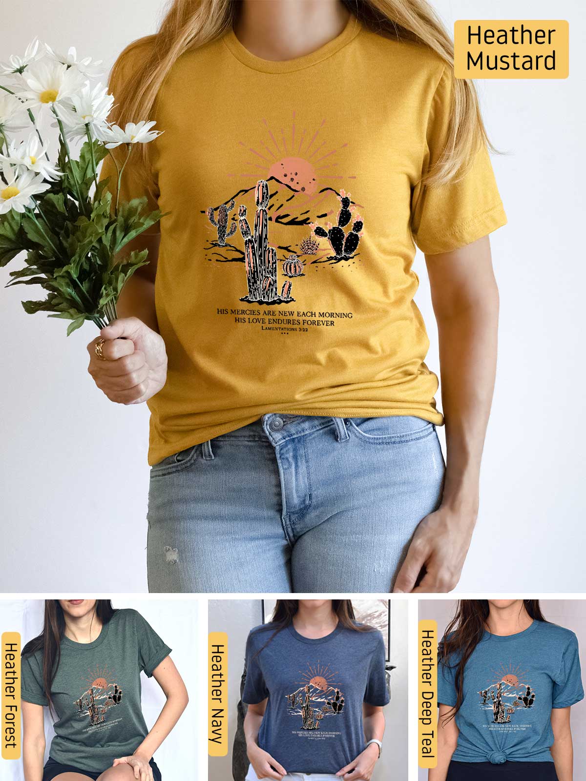 a woman is holding a flower and wearing a t - shirt
