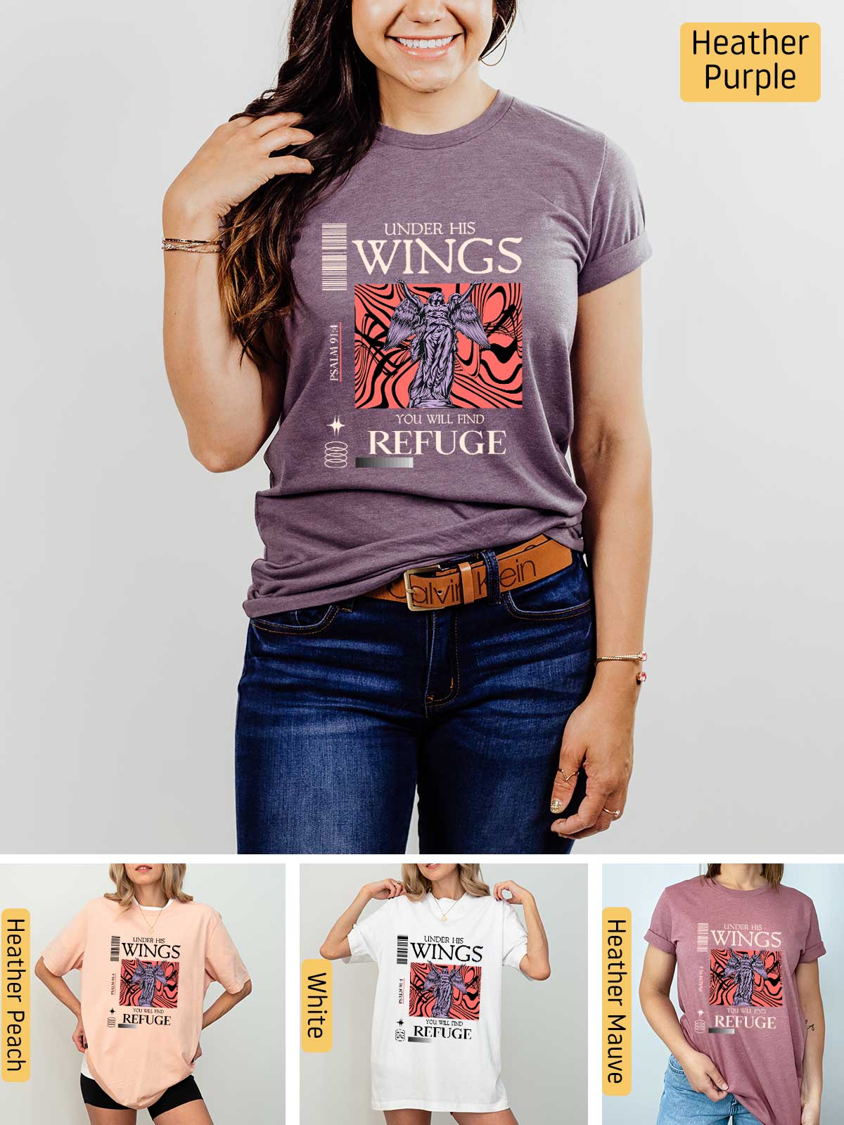 a woman wearing a t - shirt with the words wings on it