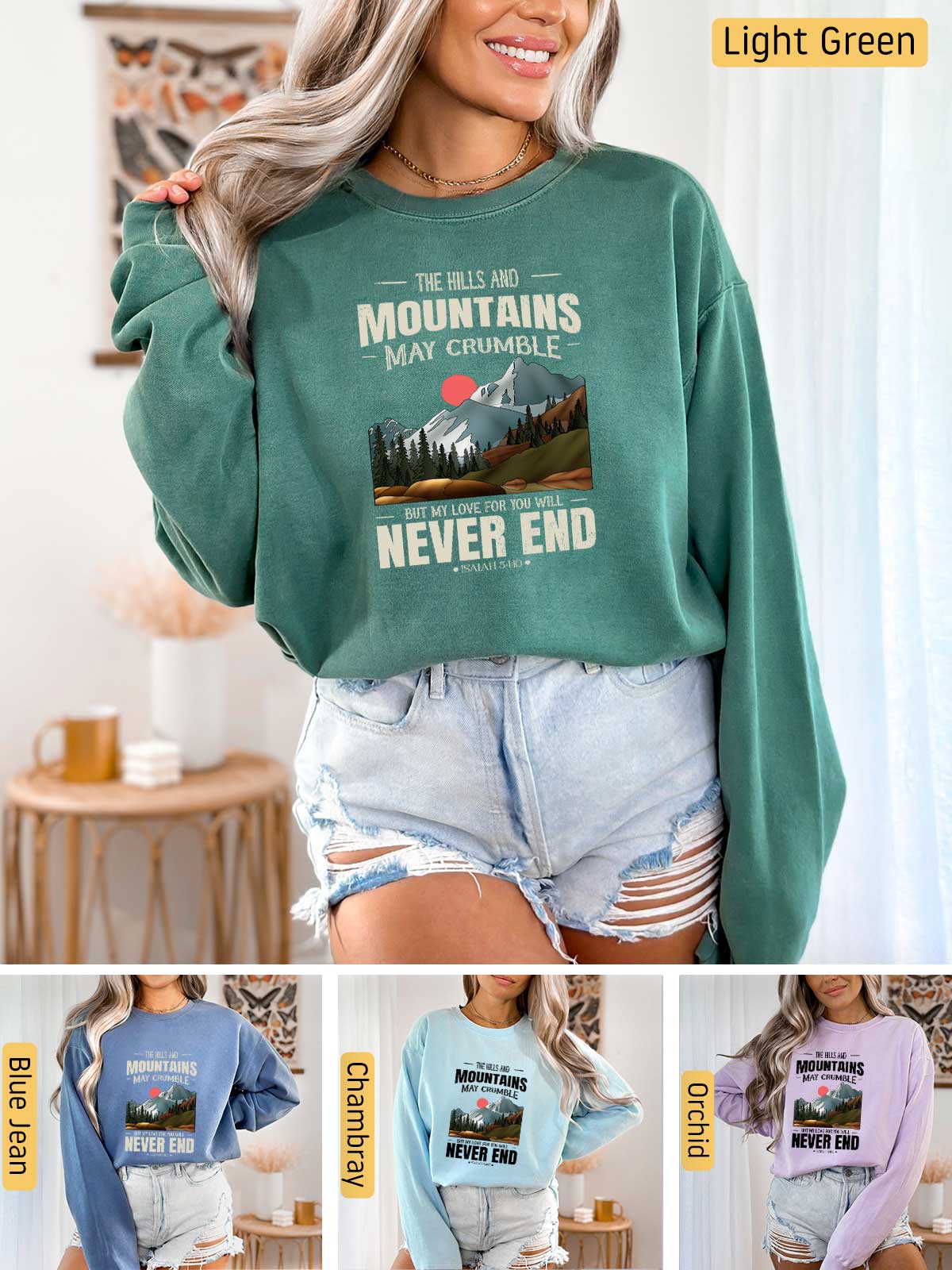 a collage of photos of a woman wearing a sweatshirt