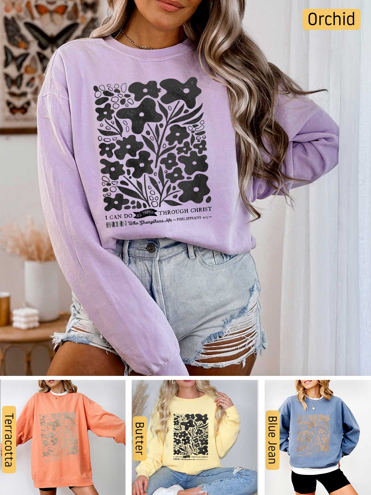 a collage of photos of a woman wearing a sweatshirt and shorts