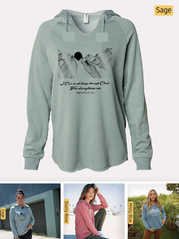 I can do all things through Christ - Philippians 4:13 - Lightweight, Cali Wave-washed Women's Hooded Sweatshirt