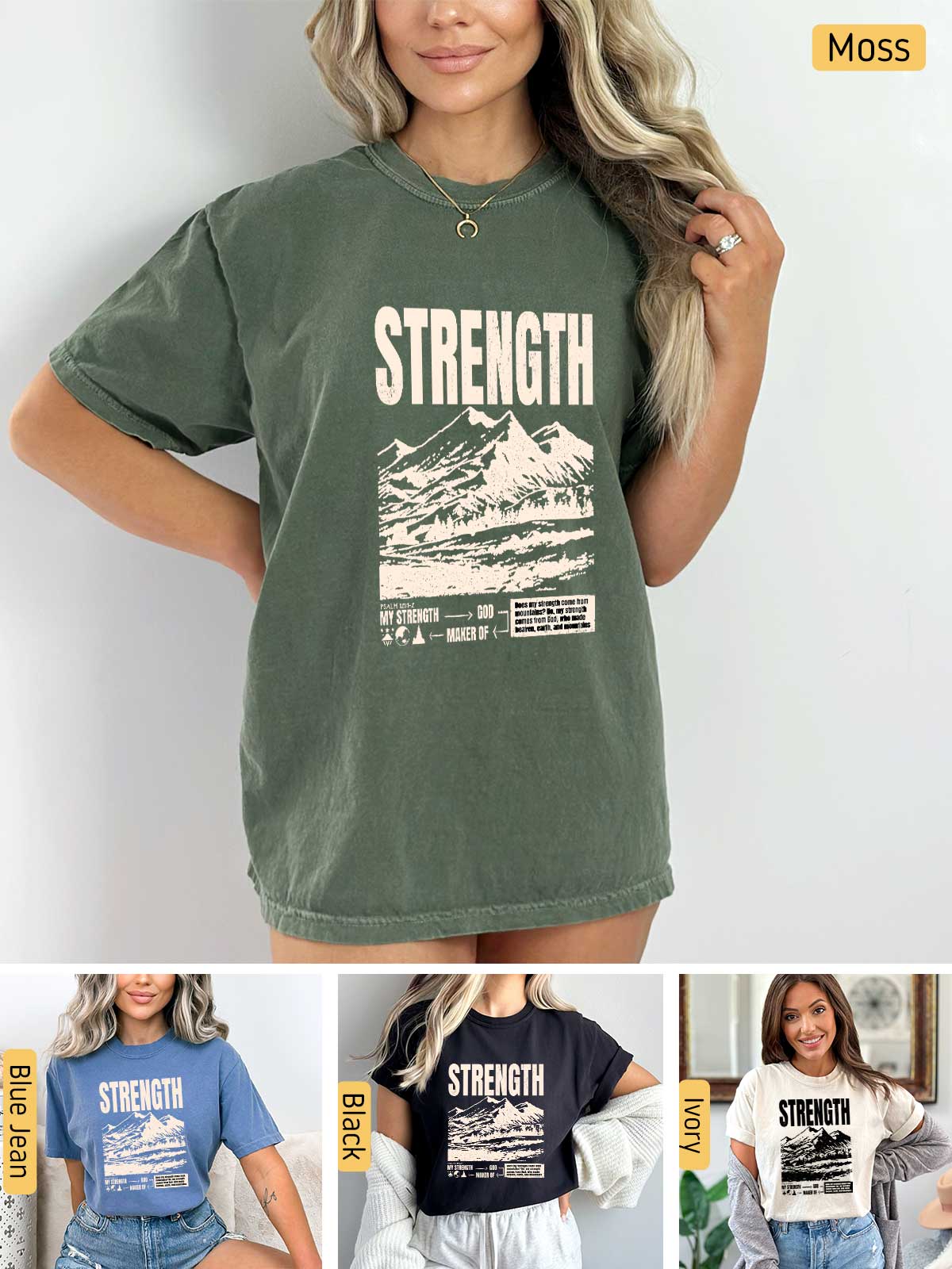 a woman wearing a shirt that says strength