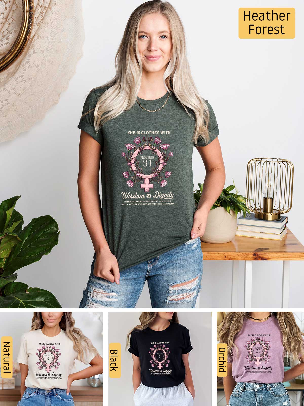 a collage of photos of a woman wearing a t - shirt