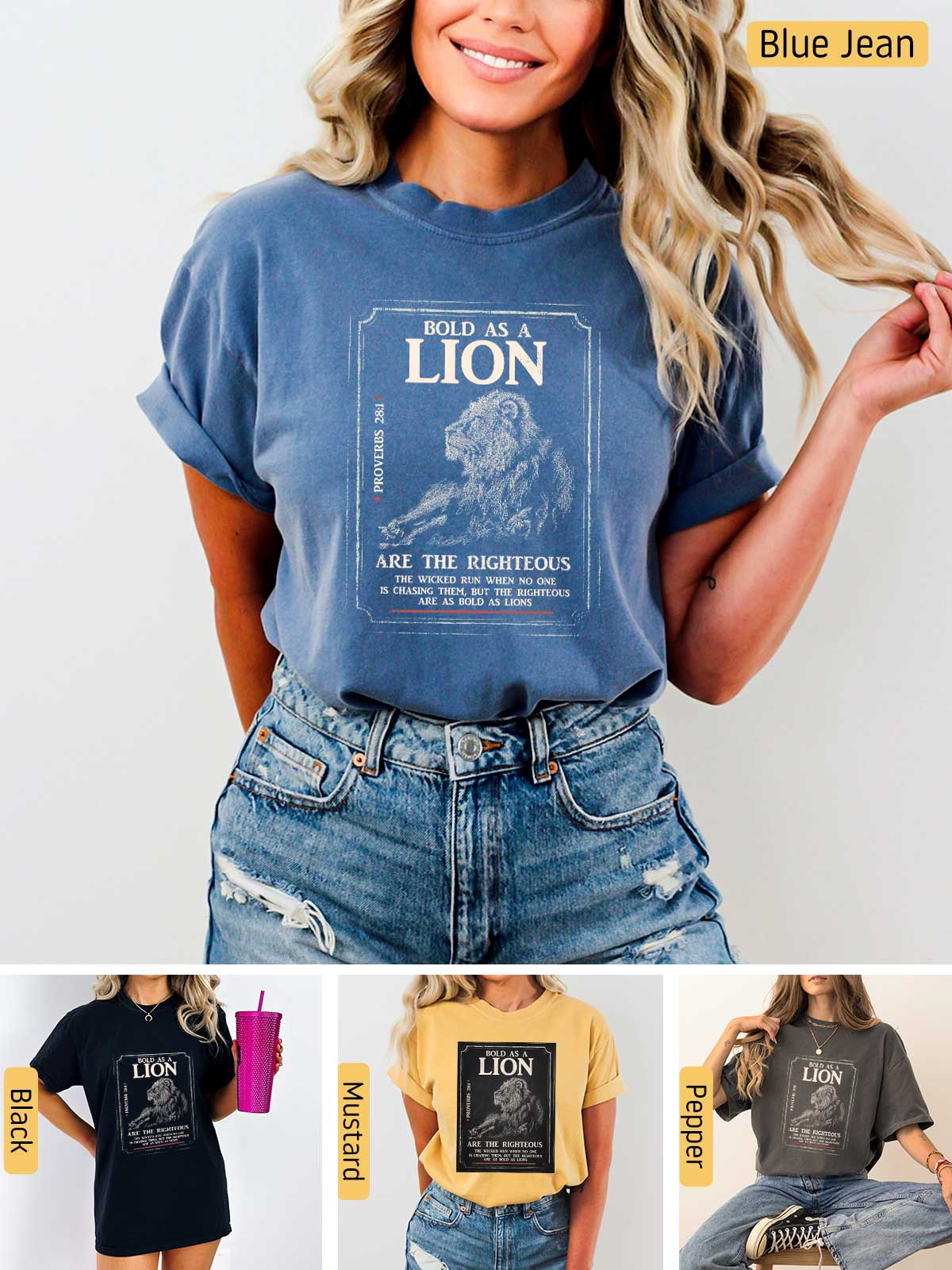 a woman wearing a lion t - shirt and jeans