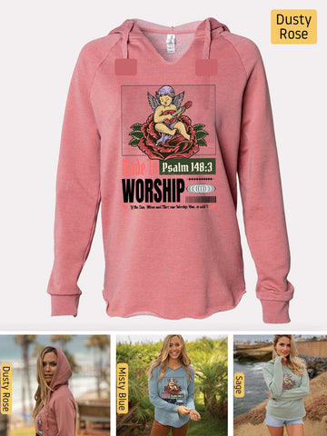 Made to Worship - Psalm 148:3 - Lightweight, Cali Wave-washed Women's Hooded Sweatshirt