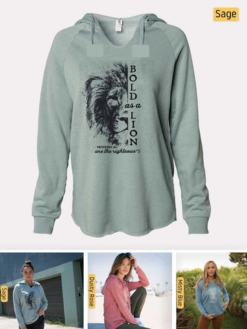 Bold as a Lion - Proverbs 28:1 - Lightweight, Cali Wave-washed Women's Hooded Sweatshirt