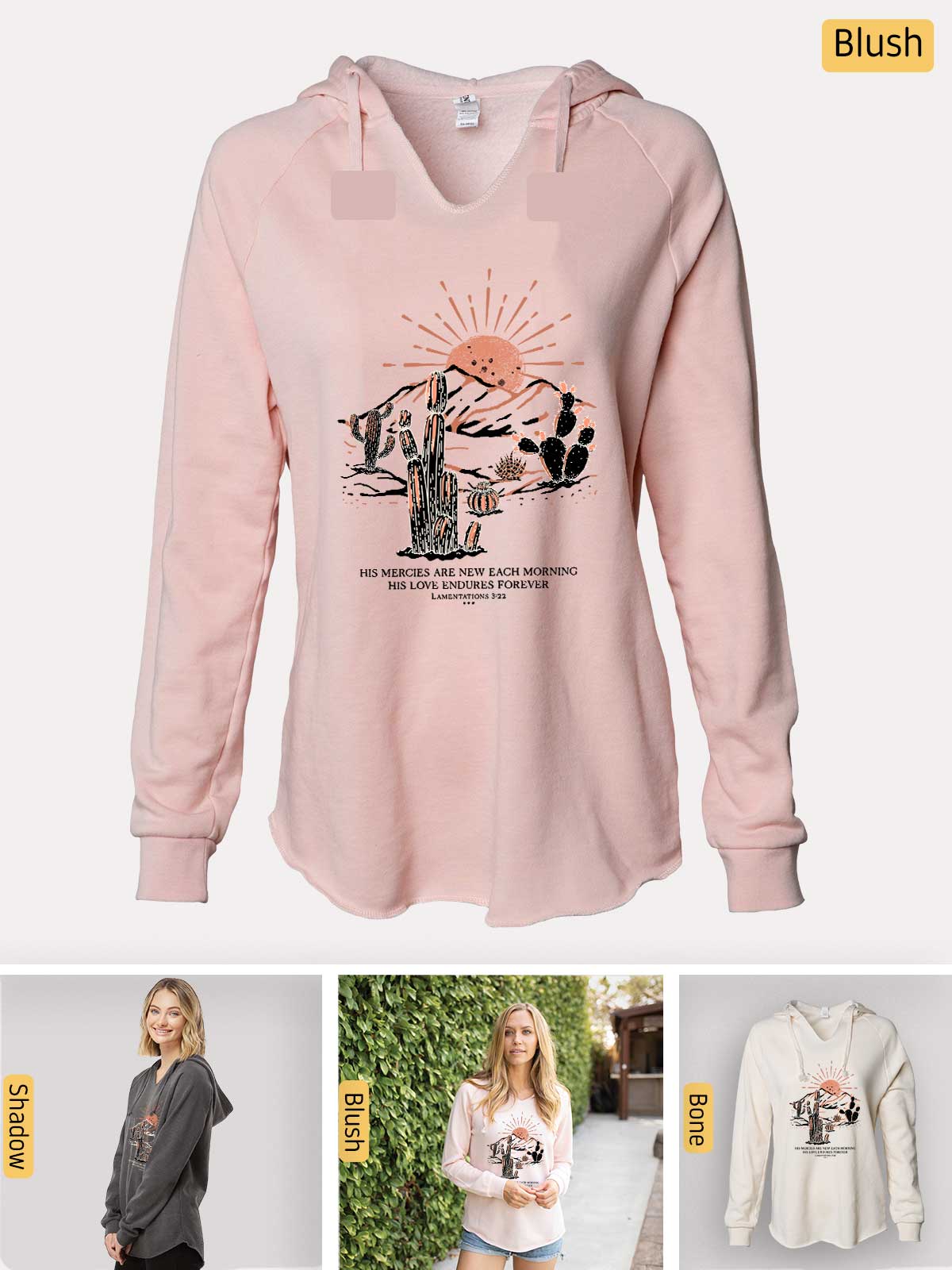 a women's pink hoodie with a cactus on it