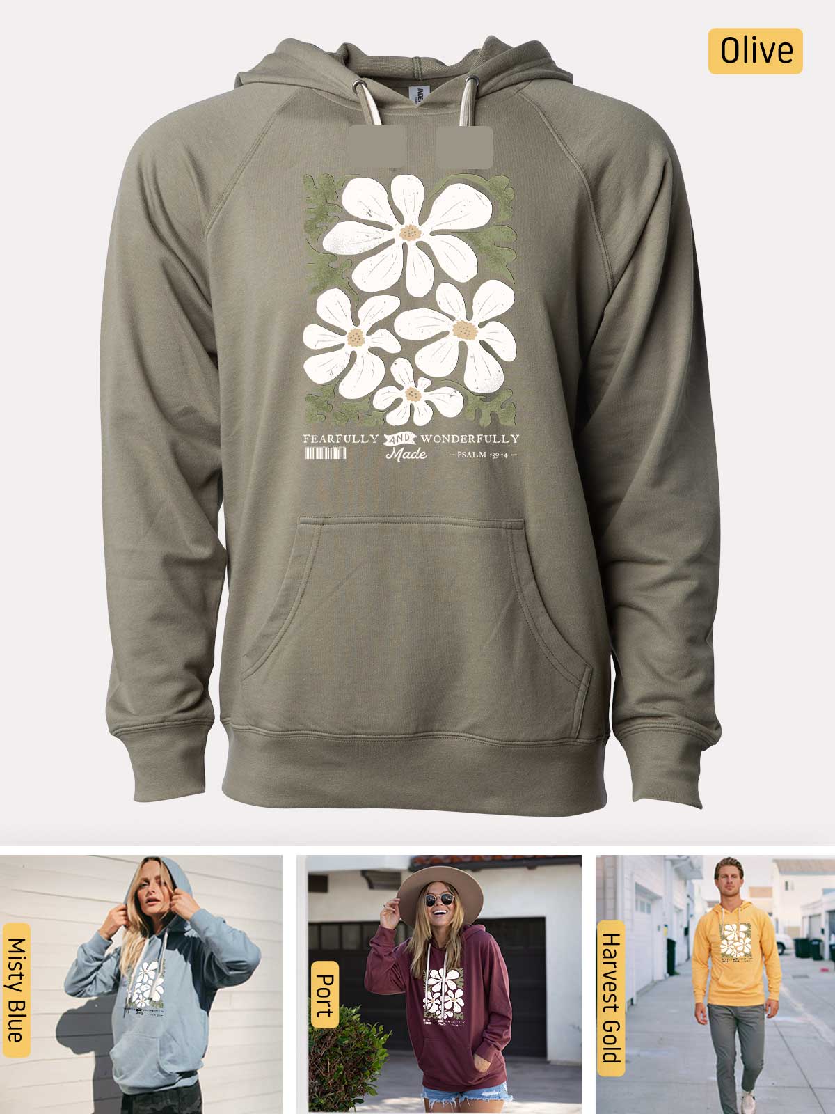 a woman wearing a hoodie and a sweatshirt with a flower on it