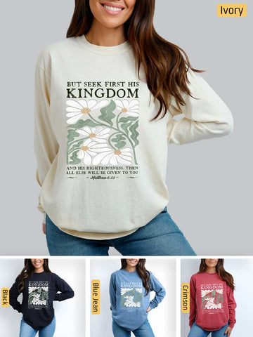 Seek First His Kingdom - Matthew 6:33 - Medium-weight, Unisex Longsleeve T-Shirt