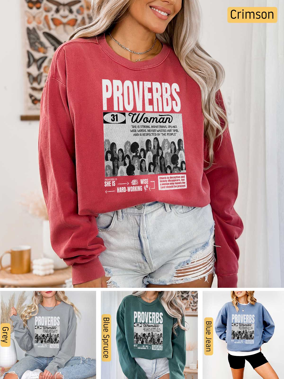 a collage of photos of women wearing sweatshirts