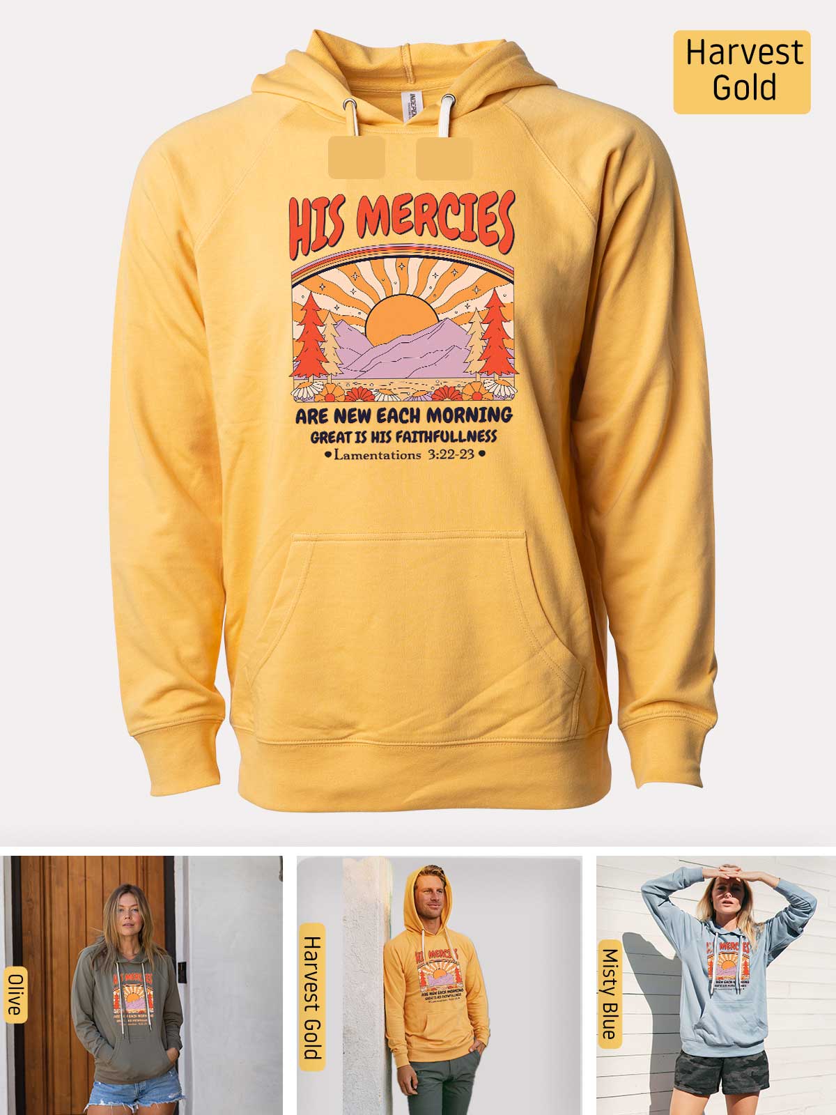 a yellow hoodie with a picture of a woman wearing an orange hoodie