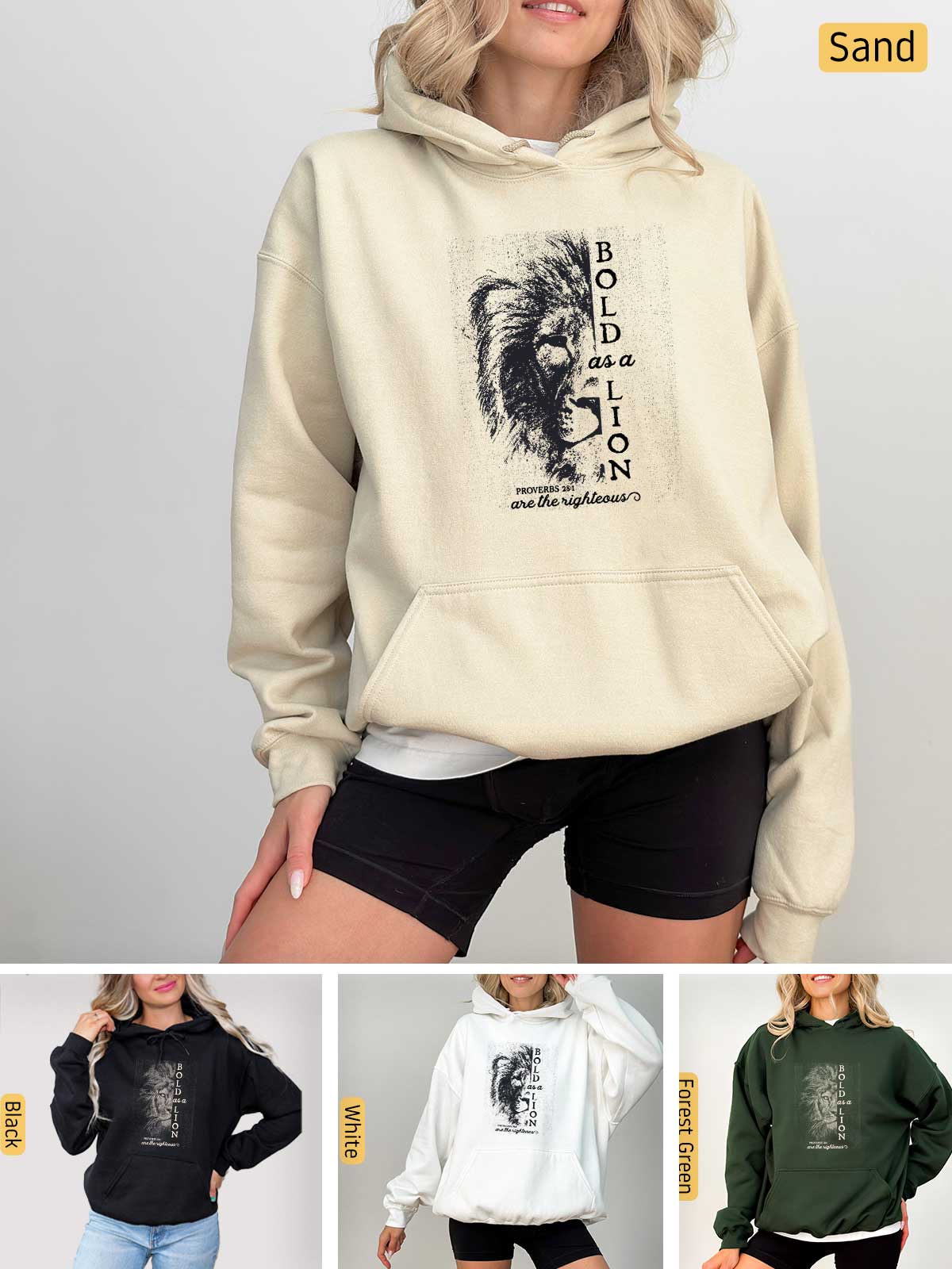 a woman wearing a hoodie with a lion on it