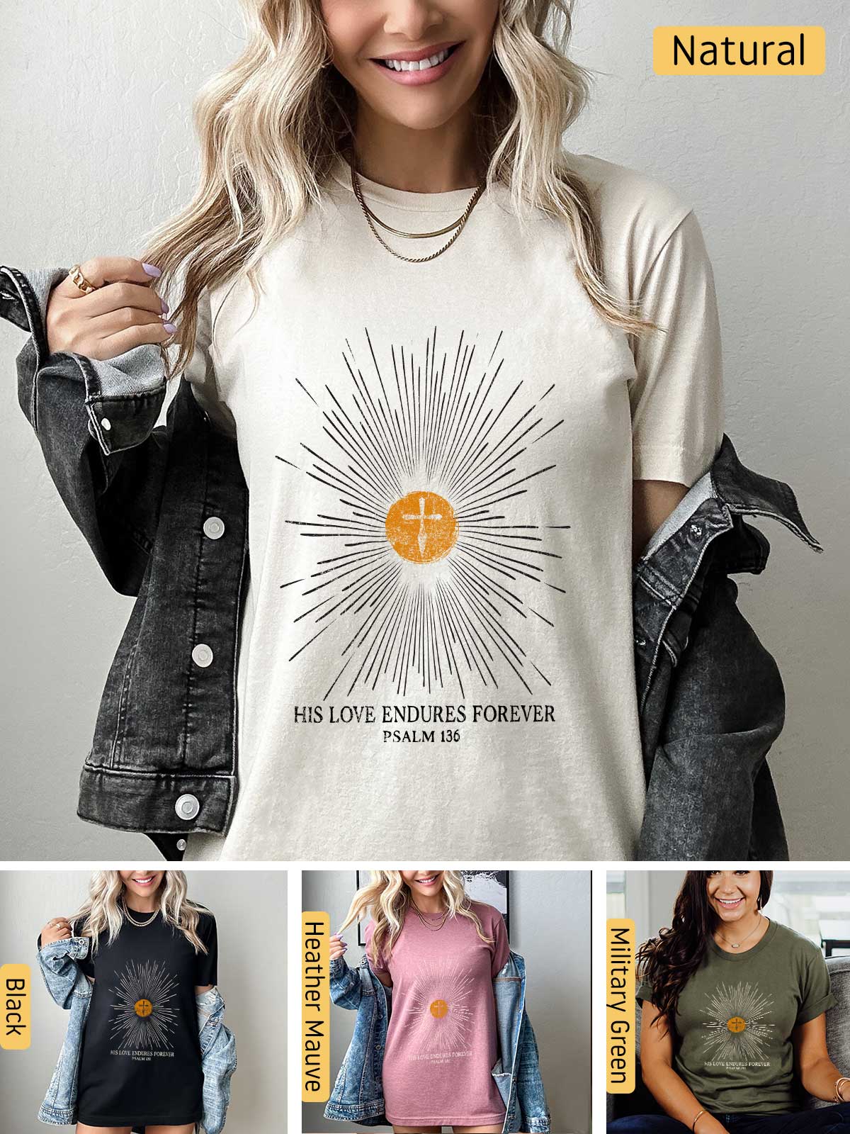 a woman wearing a t - shirt with a sun design on it