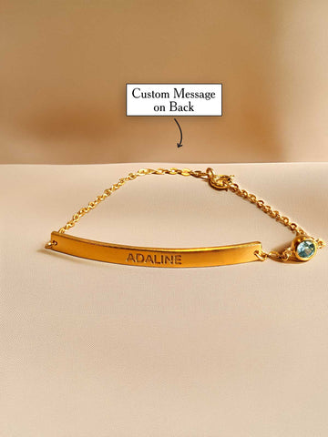 Name Bar Bracelet with Birthstone - 4mm