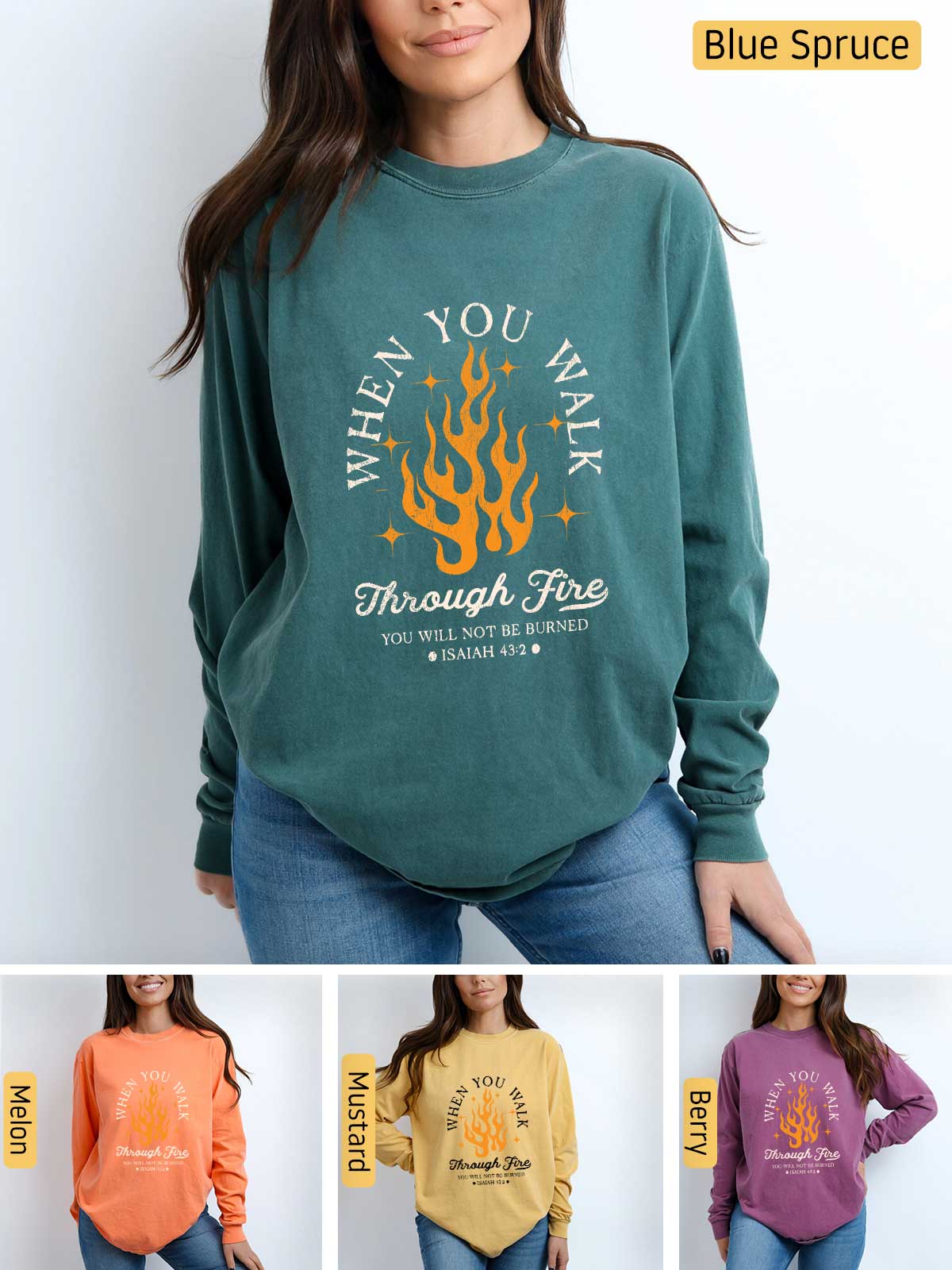 a woman wearing a sweatshirt that says when you want through fire