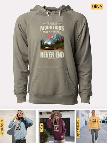 Mountains may Crumble, My Love Endures Forever - Isaiah 54:10 - Lightweight, Unisex, Slim-Fit, Terry Loopback Hoodie