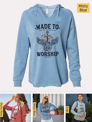 Made to Worship - Psalm 148:3 - Lightweight, Cali Wave-washed Women's Hooded Sweatshirt