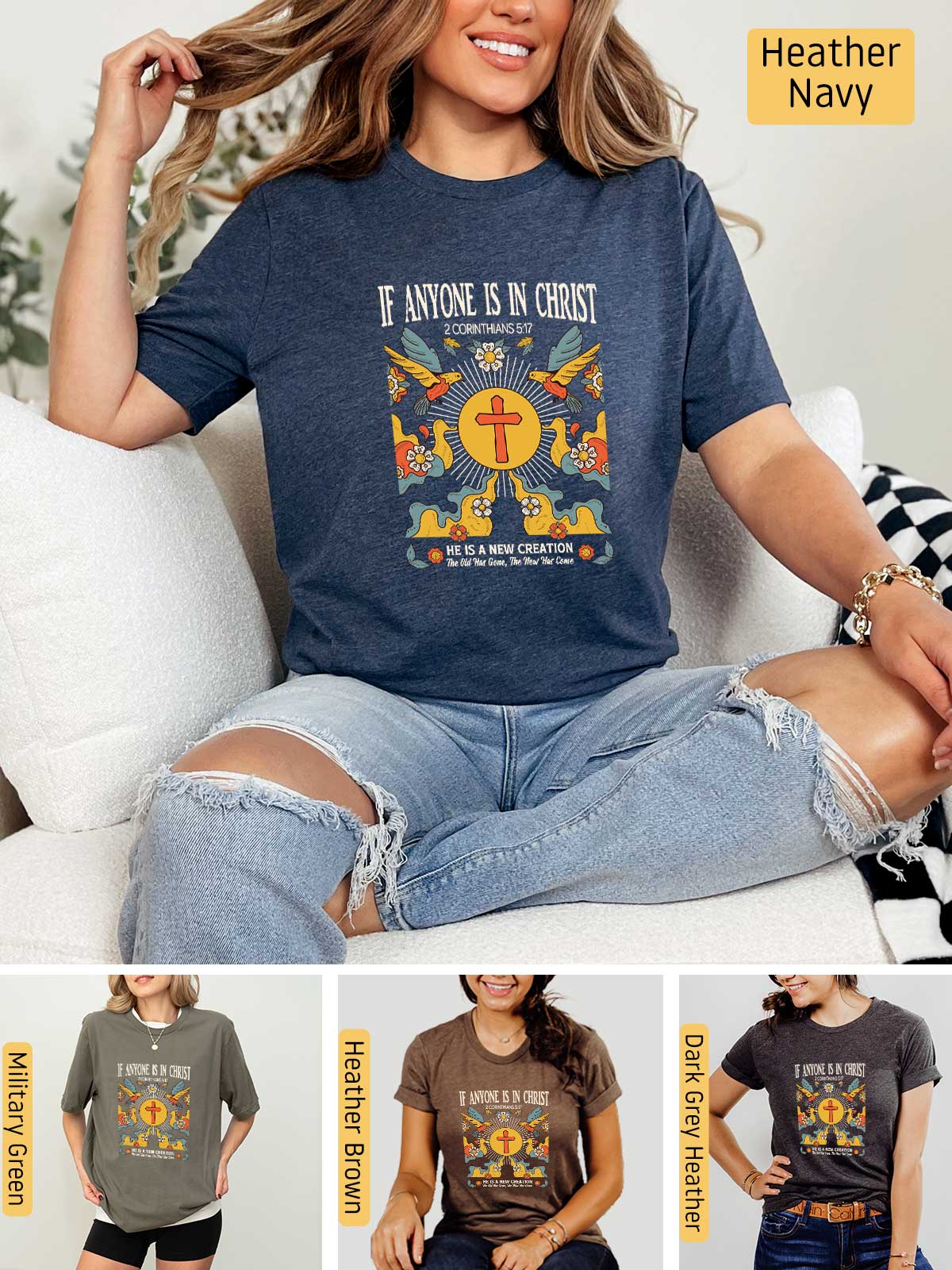 a woman sitting on a couch wearing a t - shirt that says if anyone is