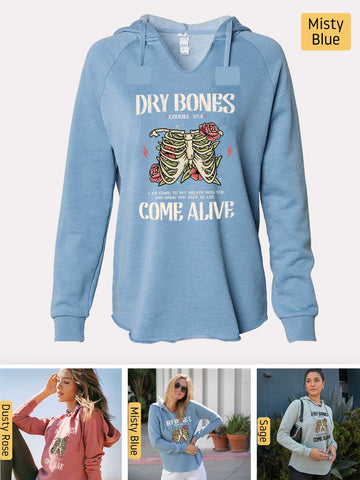 Dry Bones Come Alive -  Ezekiel 37:4 - Lightweight, Cali Wave-washed Women's Hooded Sweatshirt