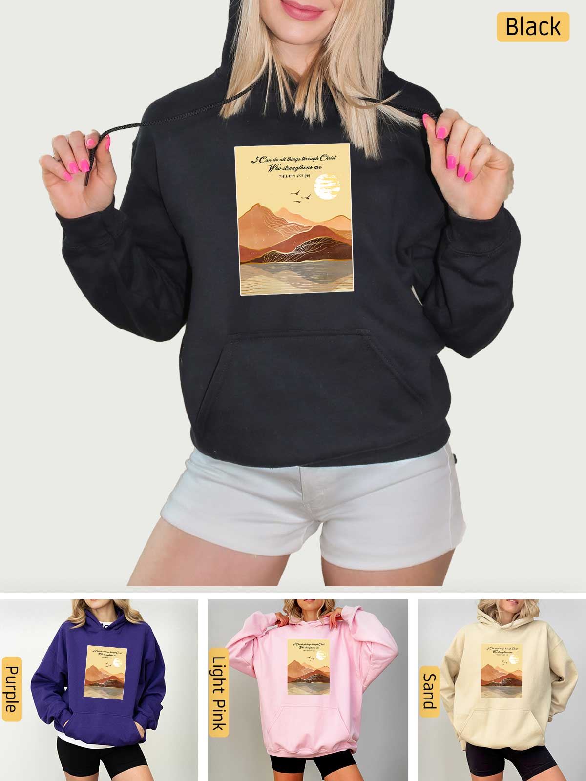 a woman wearing a hoodie with a picture on it