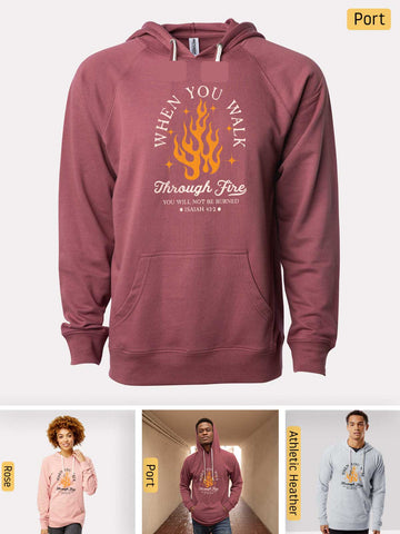 Walk Through the Fire, Firefighter - Isaiah 43:2-3 - Lightweight, Unisex, Slim-Fit, Terry Loopback Hoodie